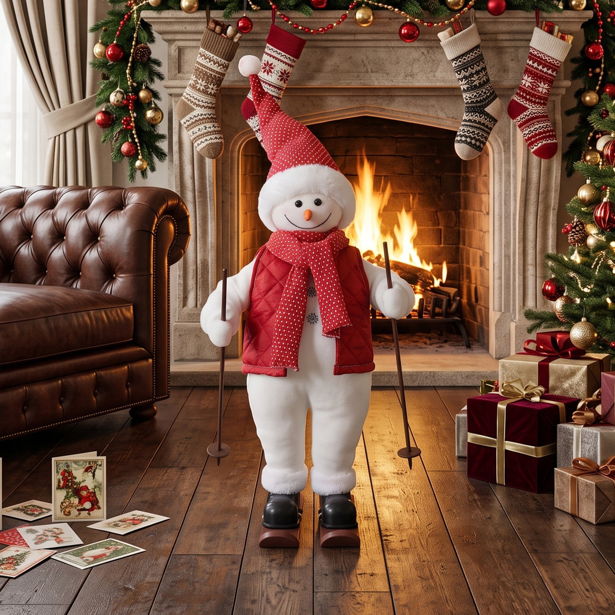 Singender Ski-Weihnachtsmann mit Bewegung, 65 cm