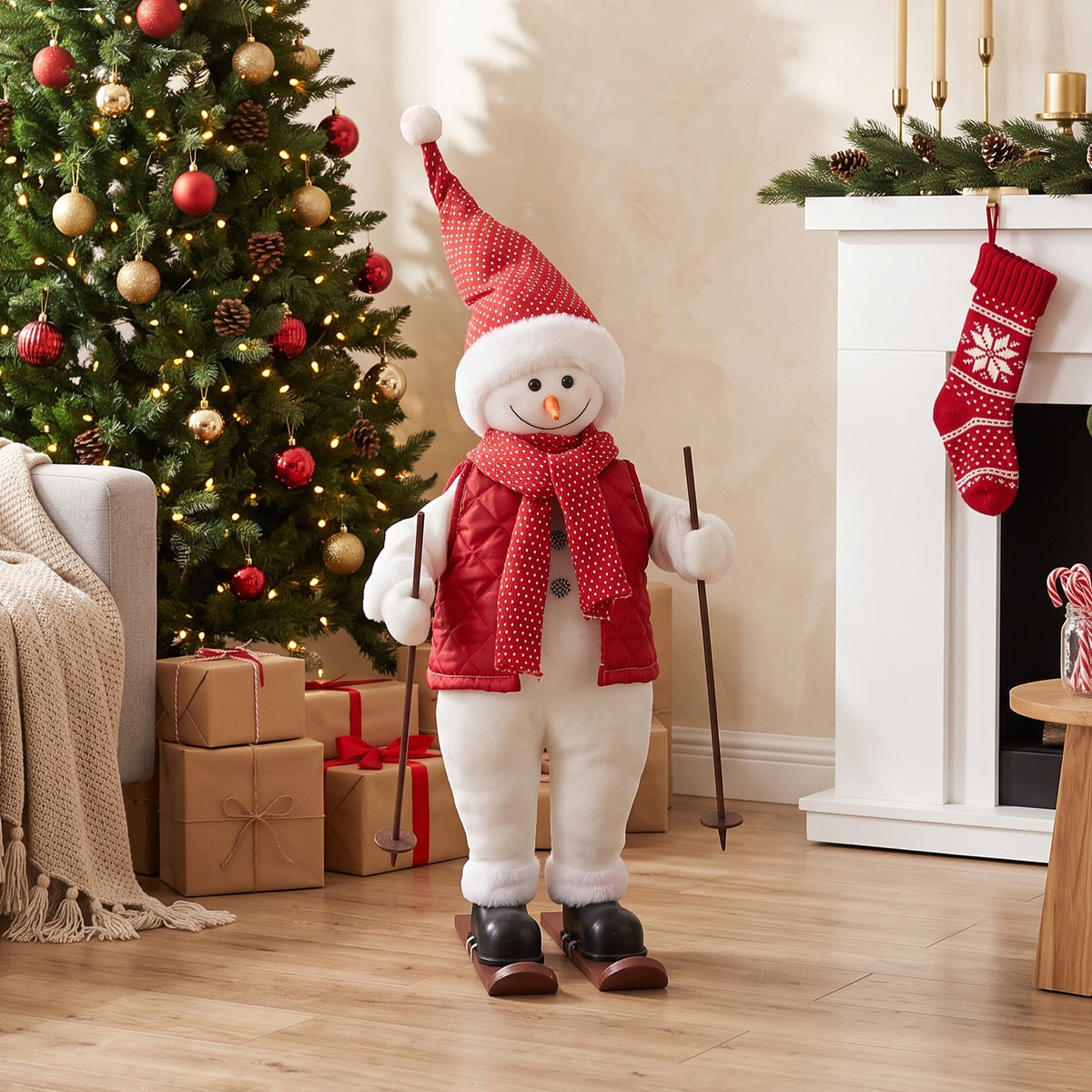 Singender Ski-Weihnachtsmann mit Bewegung, 65 cm