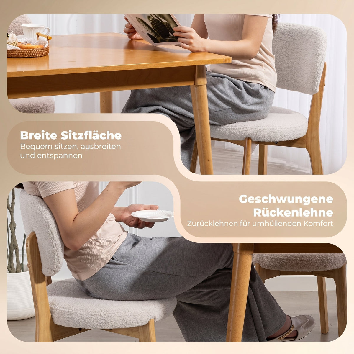 2er-Set Esszimmerstühle mit Bouclé-Bezug