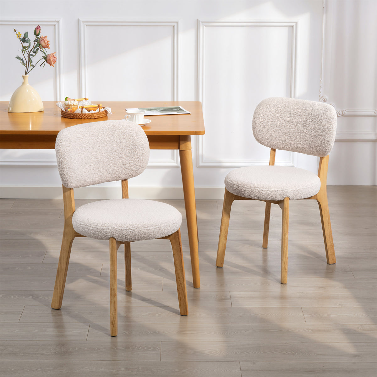 2er-Set Esszimmerstühle mit Bouclé-Bezug