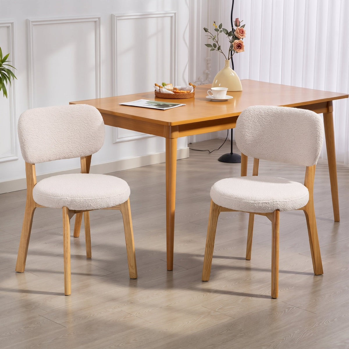 2er-Set Esszimmerstühle mit Bouclé-Bezug