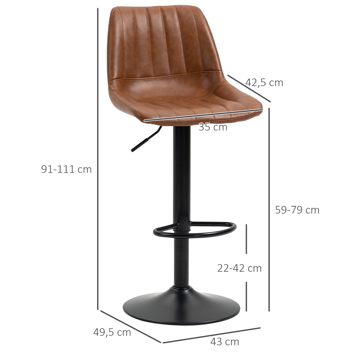 Barhocker im Retrodesign, 2er-Set, höhenverstellbar