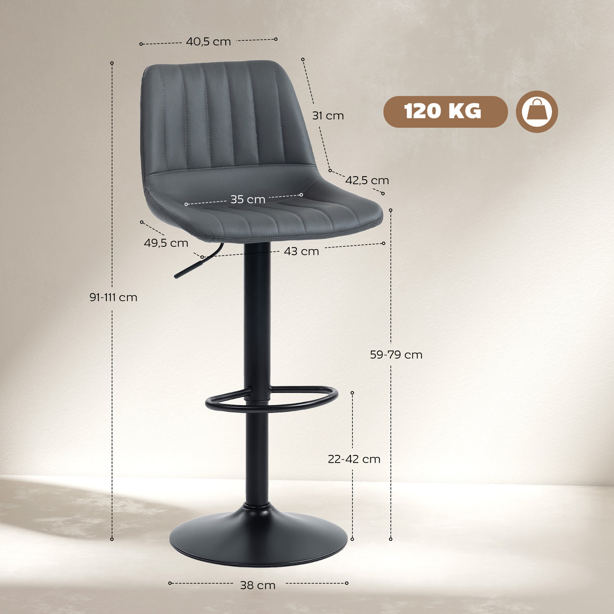 Barhocker im Retrodesign, 2er-Set, höhenverstellbar