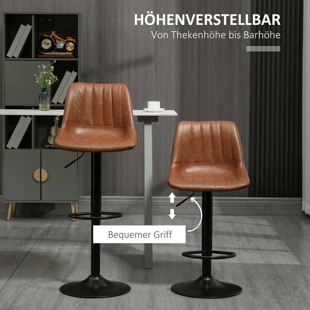 Barhocker im Retrodesign, 2er-Set, höhenverstellbar