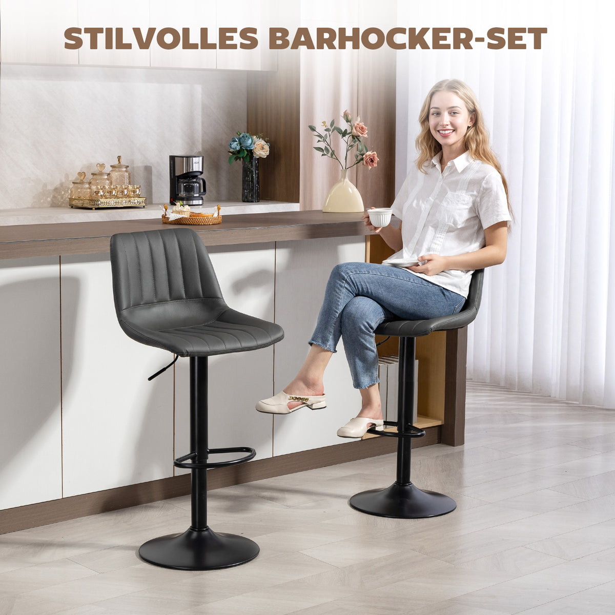 Barhocker im Retrodesign, 2er-Set, höhenverstellbar