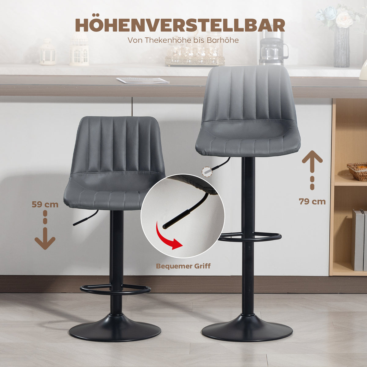 Barhocker im Retrodesign, 2er-Set, höhenverstellbar