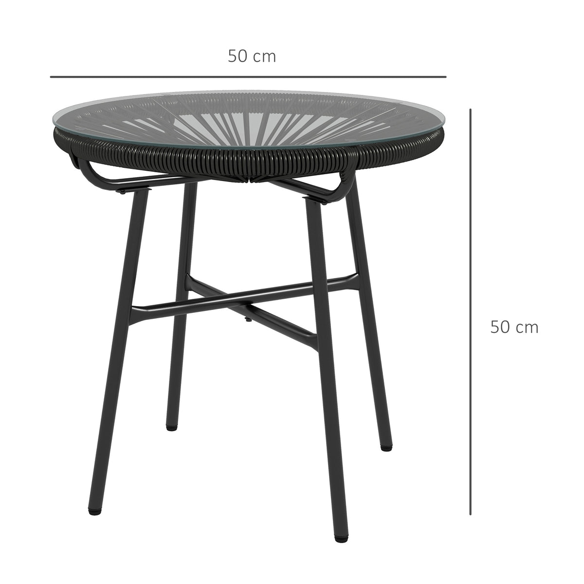 Rattan-Beistelltisch mit Glasplatte im Boho-Stil