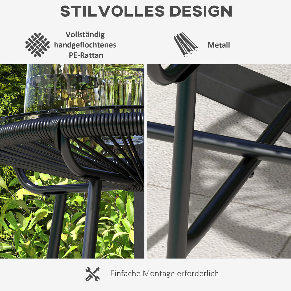 Rattan-Beistelltisch mit Glasplatte im Boho-Stil