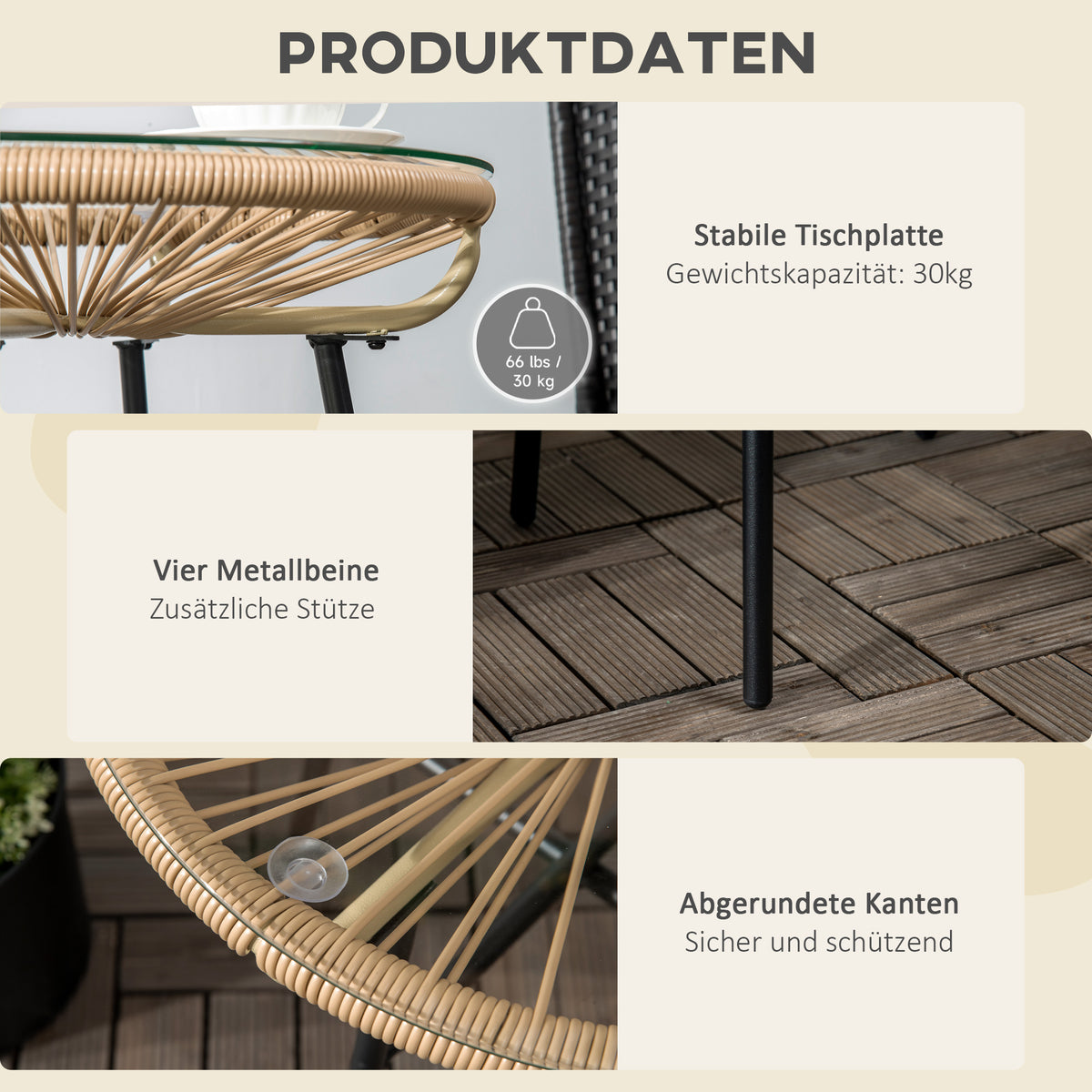 Rattan-Beistelltisch mit Glasplatte im Boho-Stil