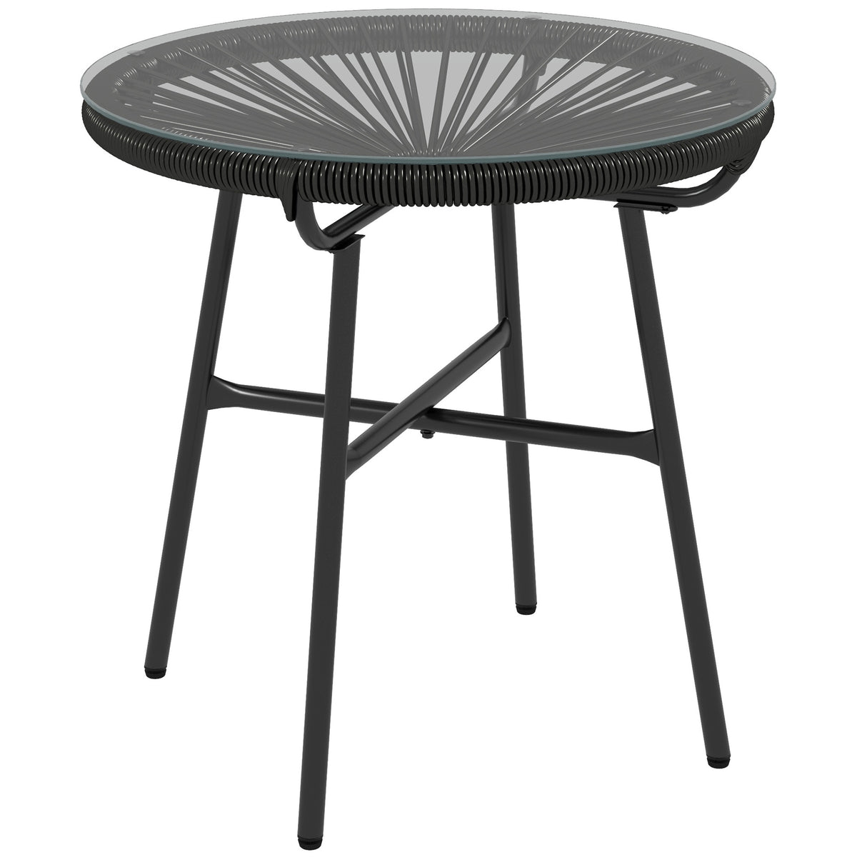 Rattan-Beistelltisch mit Glasplatte im Boho-Stil
