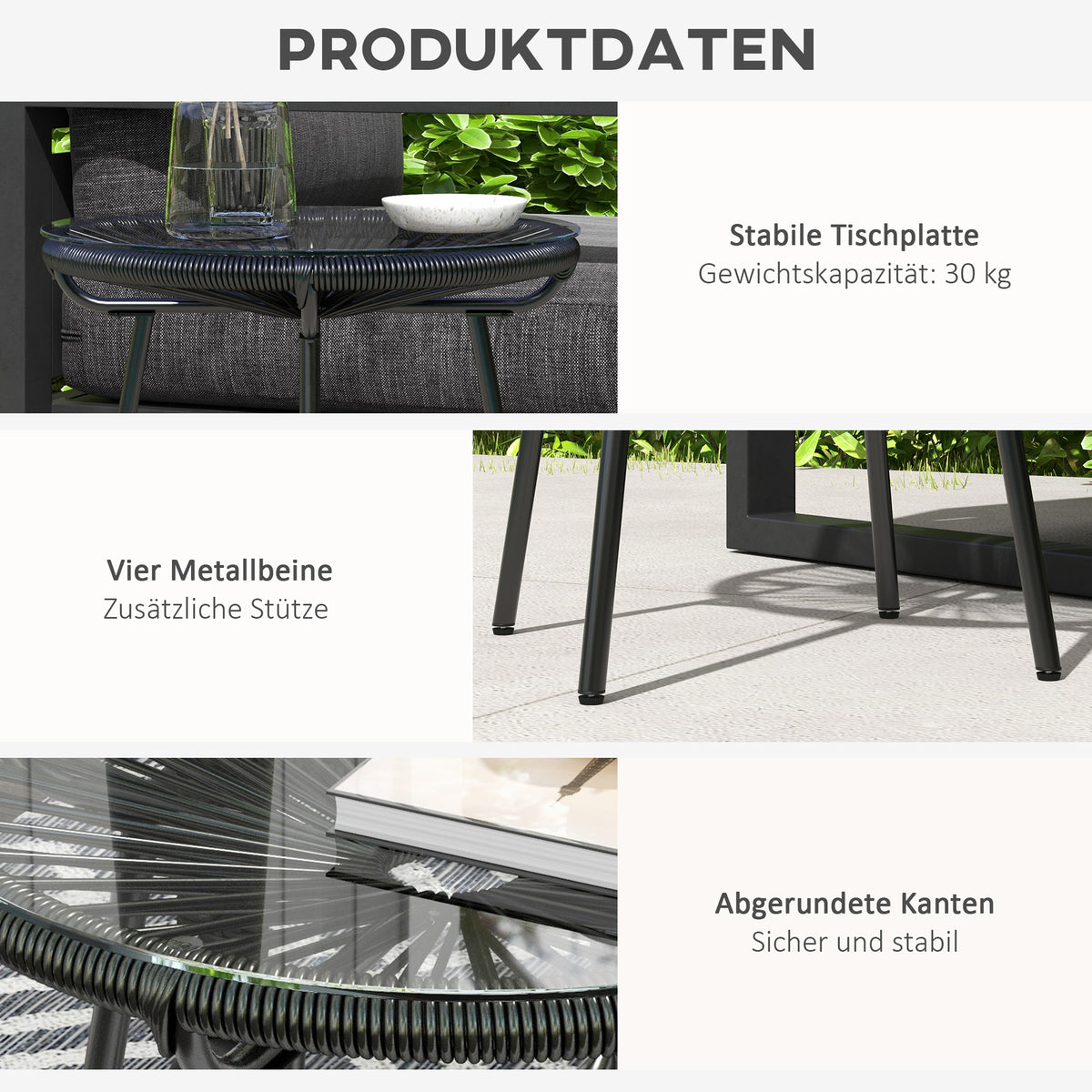 Rattan-Beistelltisch mit Glasplatte im Boho-Stil