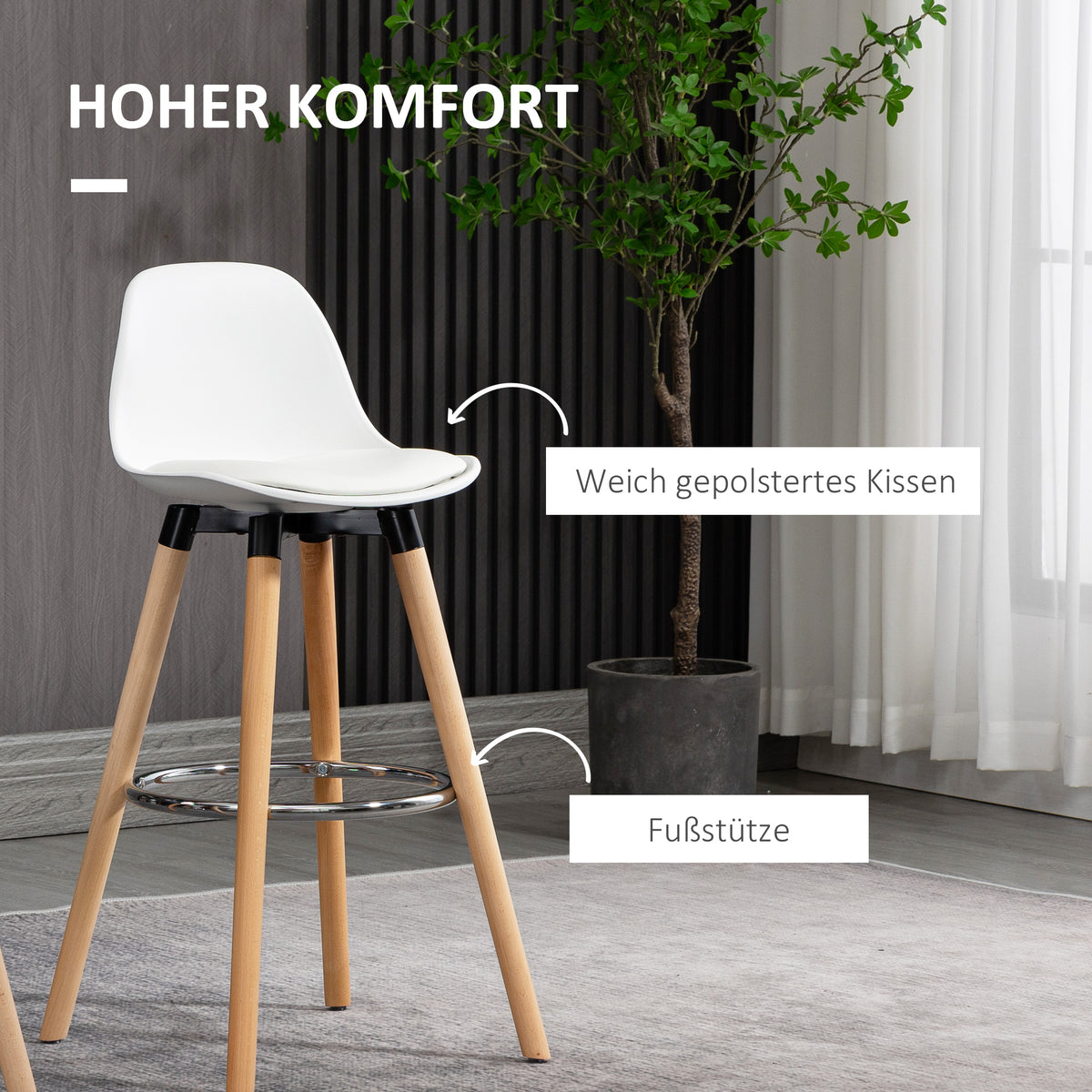2er-Set Barhocker mit Rückenlehne und Fußstütze