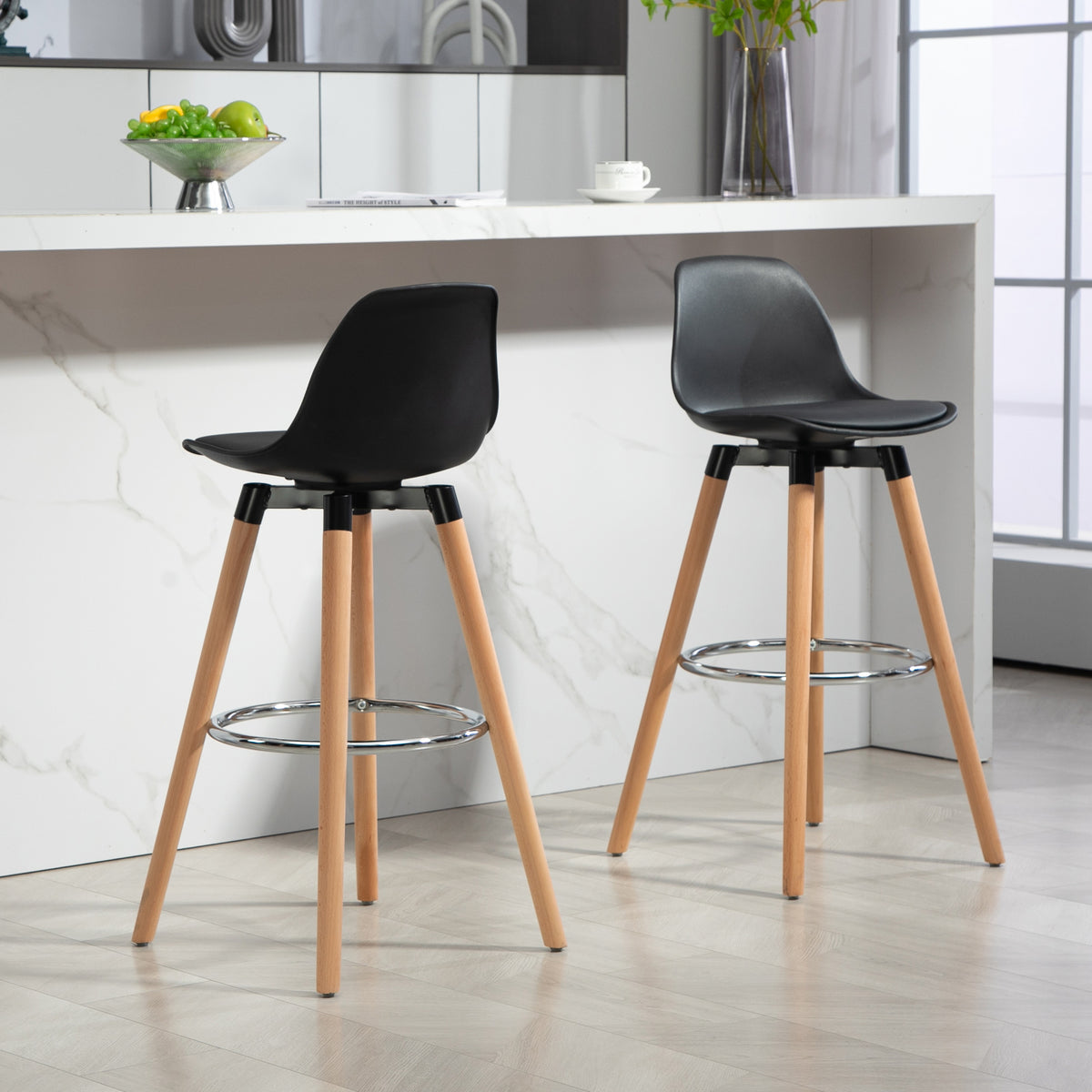 2er-Set Barhocker mit Rückenlehne und Fußstütze