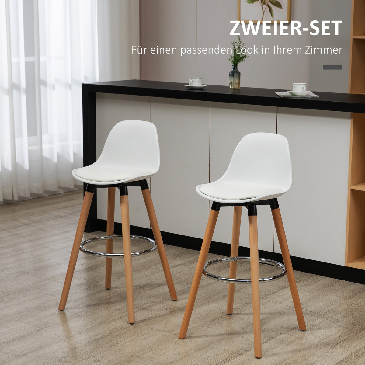 2er-Set Barhocker mit Rückenlehne und Fußstütze