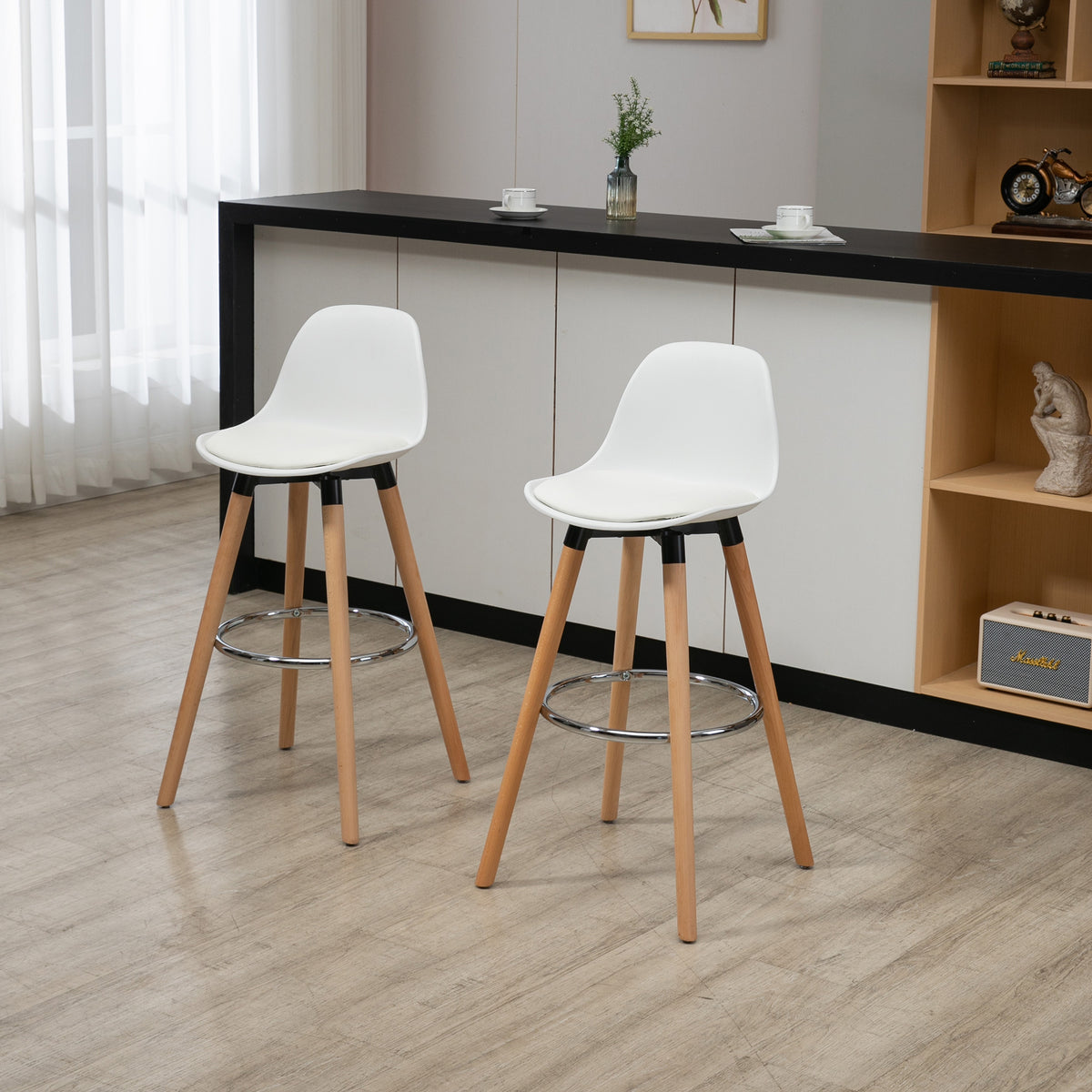 2er-Set Barhocker mit Rückenlehne und Fußstütze