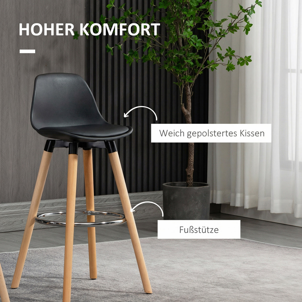 2er-Set Barhocker mit Rückenlehne und Fußstütze