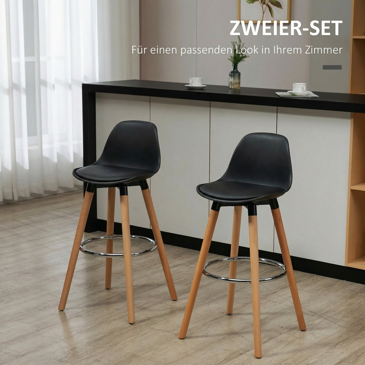 2er-Set Barhocker mit Rückenlehne und Fußstütze