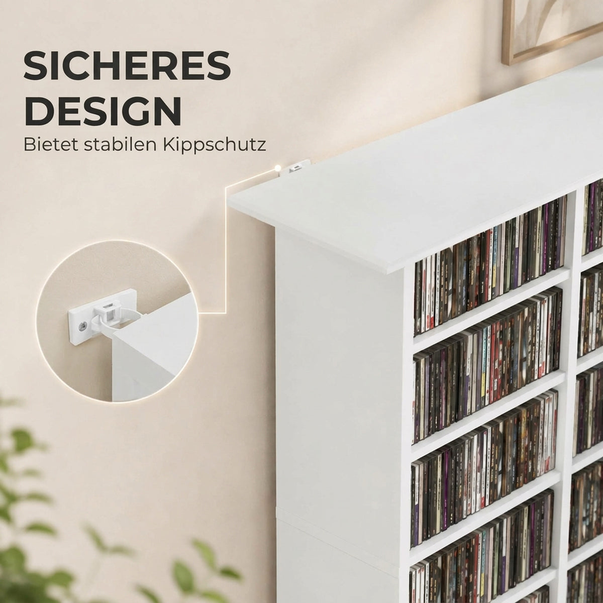 Medienregal mit 16 Fächern und verstellbaren Böden
