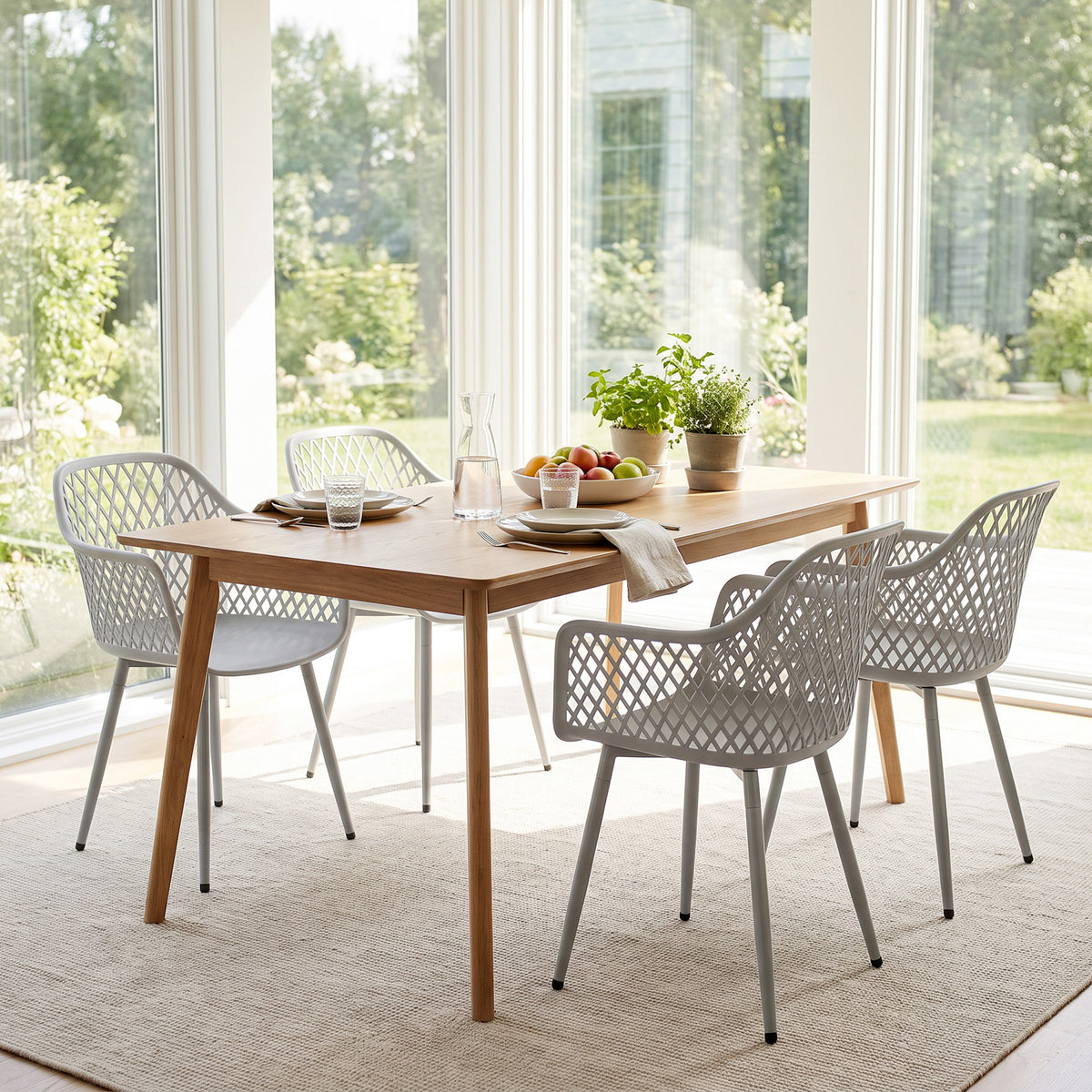 Gartenstuhl-Set mit Armlehnen, 4-teilig, Grau