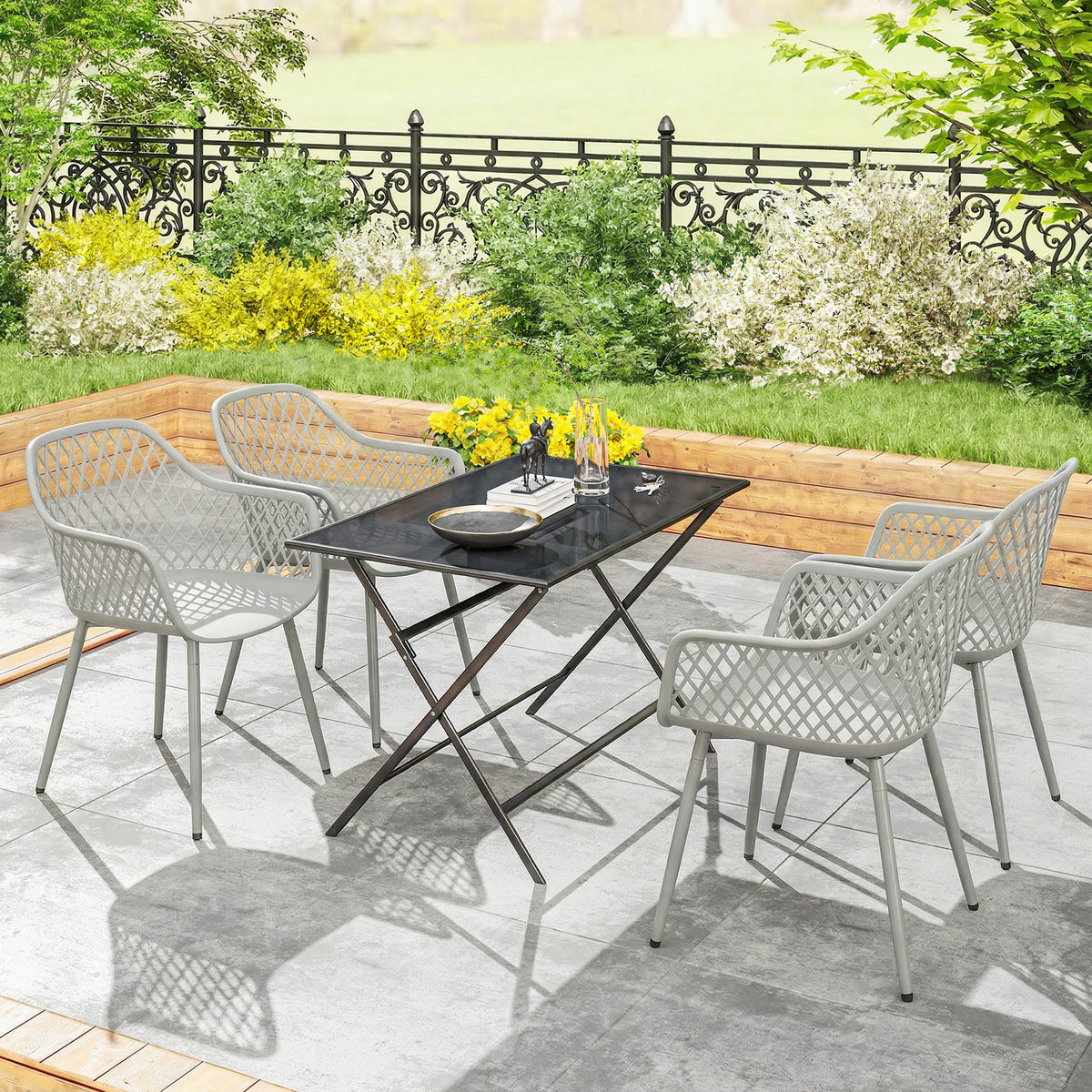 Gartenstuhl-Set mit Armlehnen, 4-teilig, Grau
