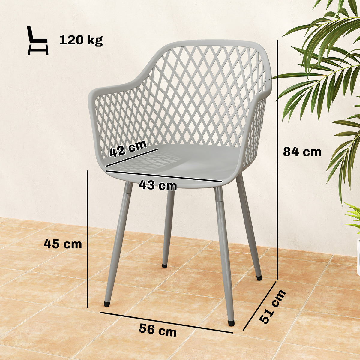 Gartenstuhl-Set mit Armlehnen, 4-teilig, Grau