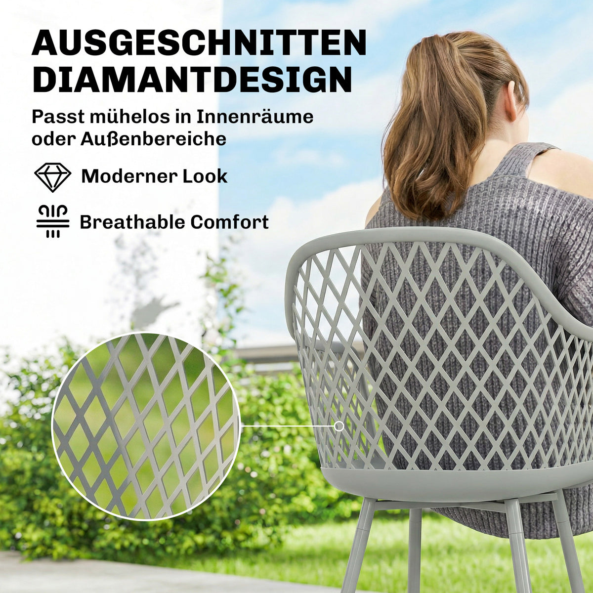 Gartenstuhl-Set mit Armlehnen, 4-teilig, Grau
