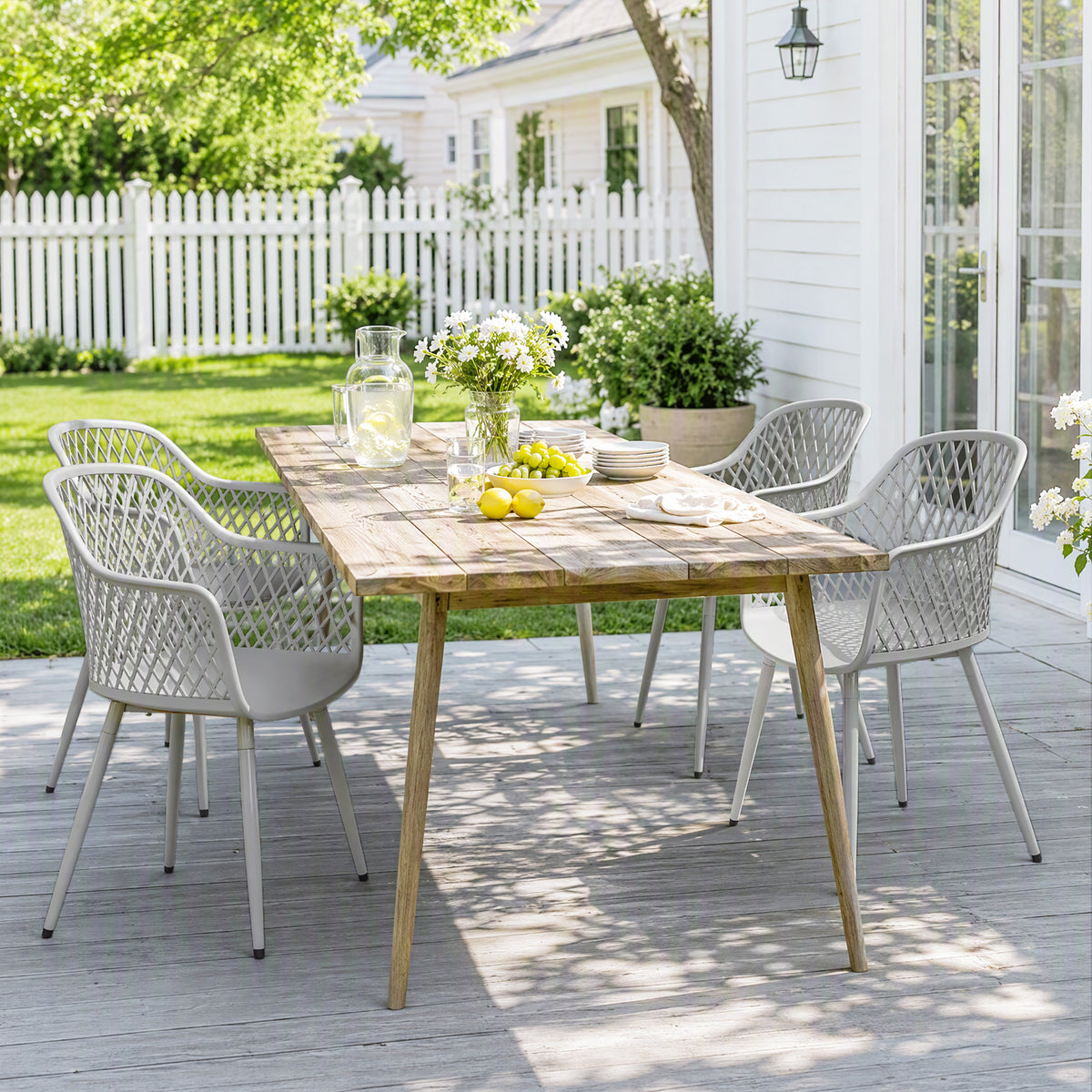Gartenstuhl-Set mit Armlehnen, 4-teilig, Grau
