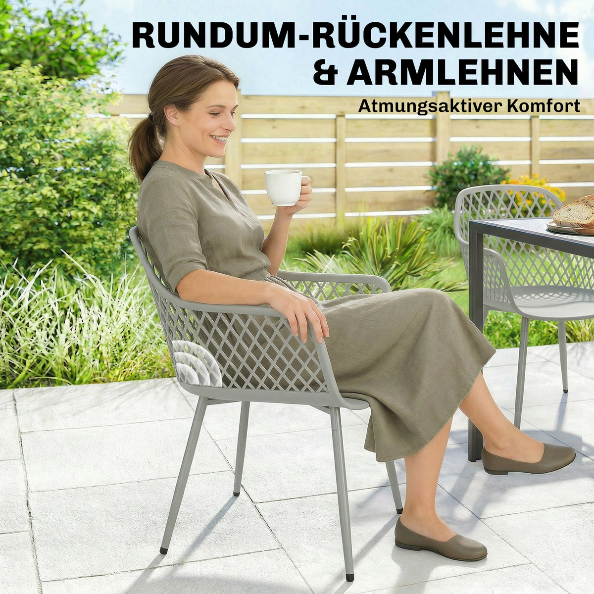 Gartenstuhl-Set mit Armlehnen, 4-teilig, Grau