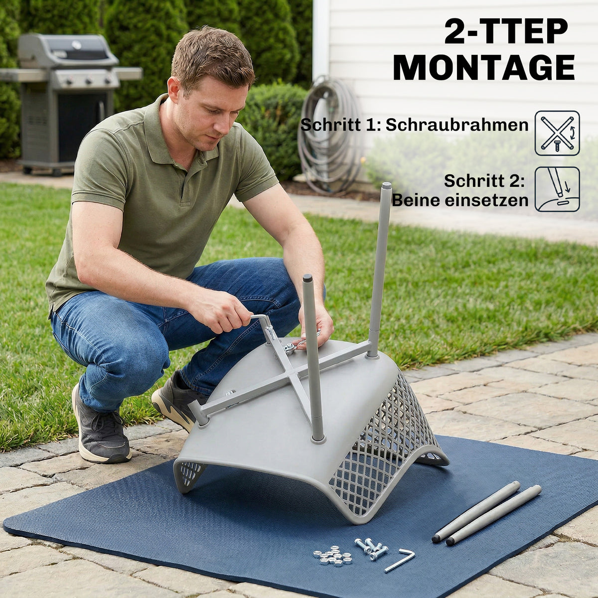 Gartenstuhl-Set mit Armlehnen, 4-teilig, Grau