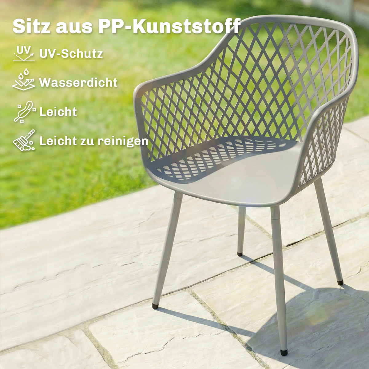 Gartenstuhl-Set mit Armlehnen, 4-teilig, Grau