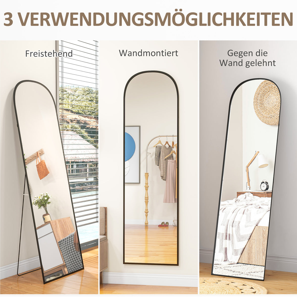 Bogenförmiger Standspiegel aus Hartglas