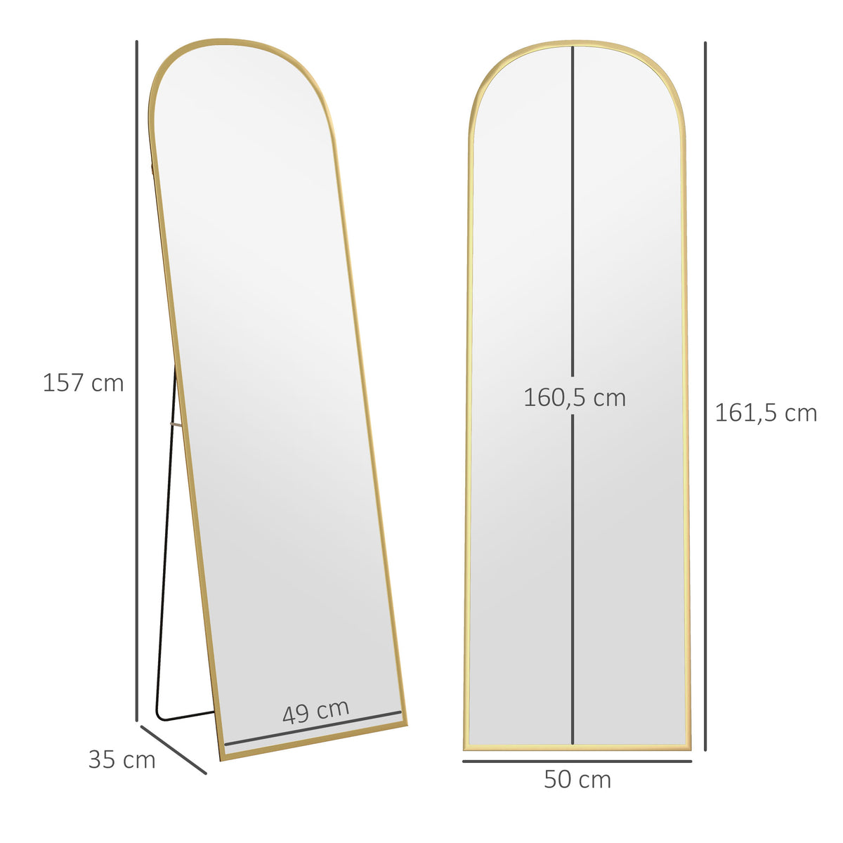 Bogenförmiger Standspiegel aus Hartglas