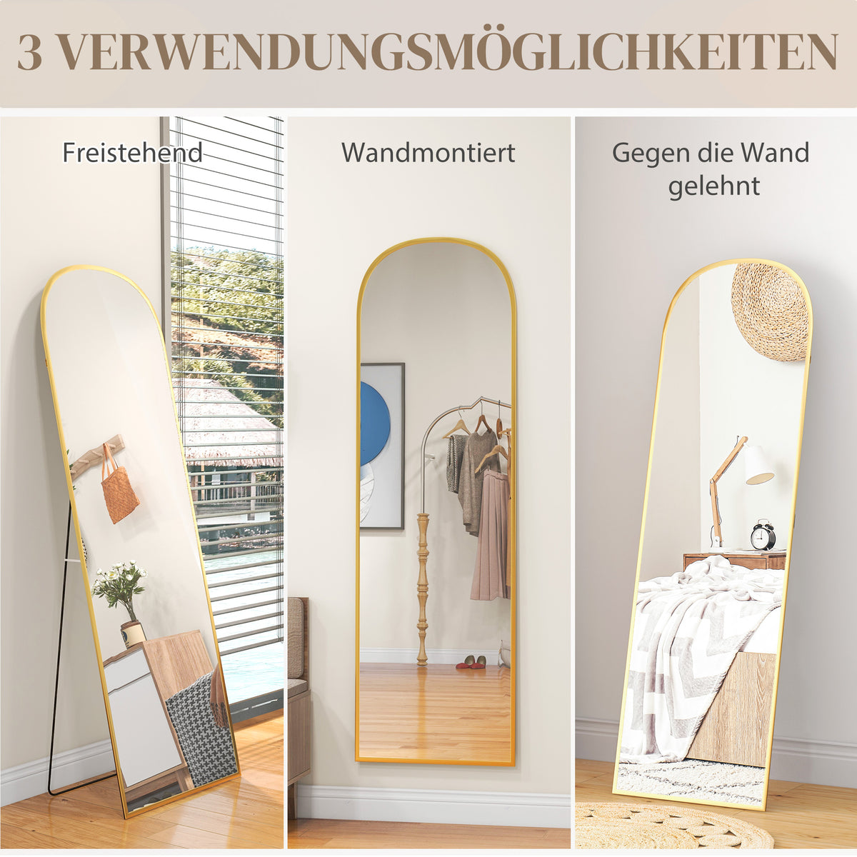 Bogenförmiger Standspiegel aus Hartglas