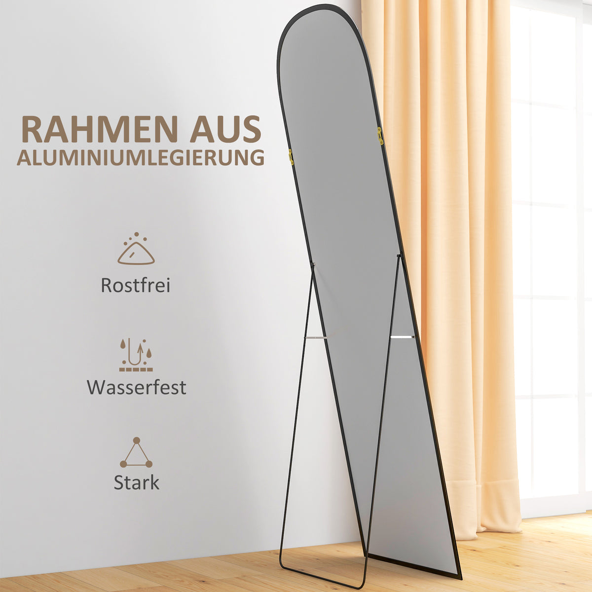 Bogenförmiger Standspiegel aus Hartglas