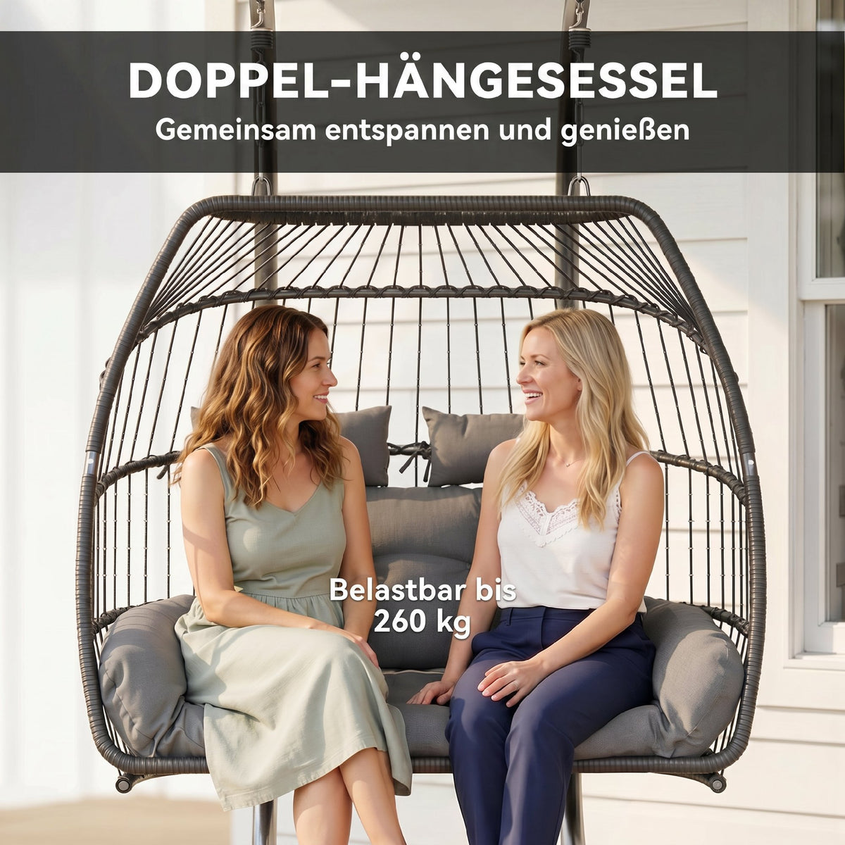 Klappbarer Rattan-Hängesessel für zwei Personen