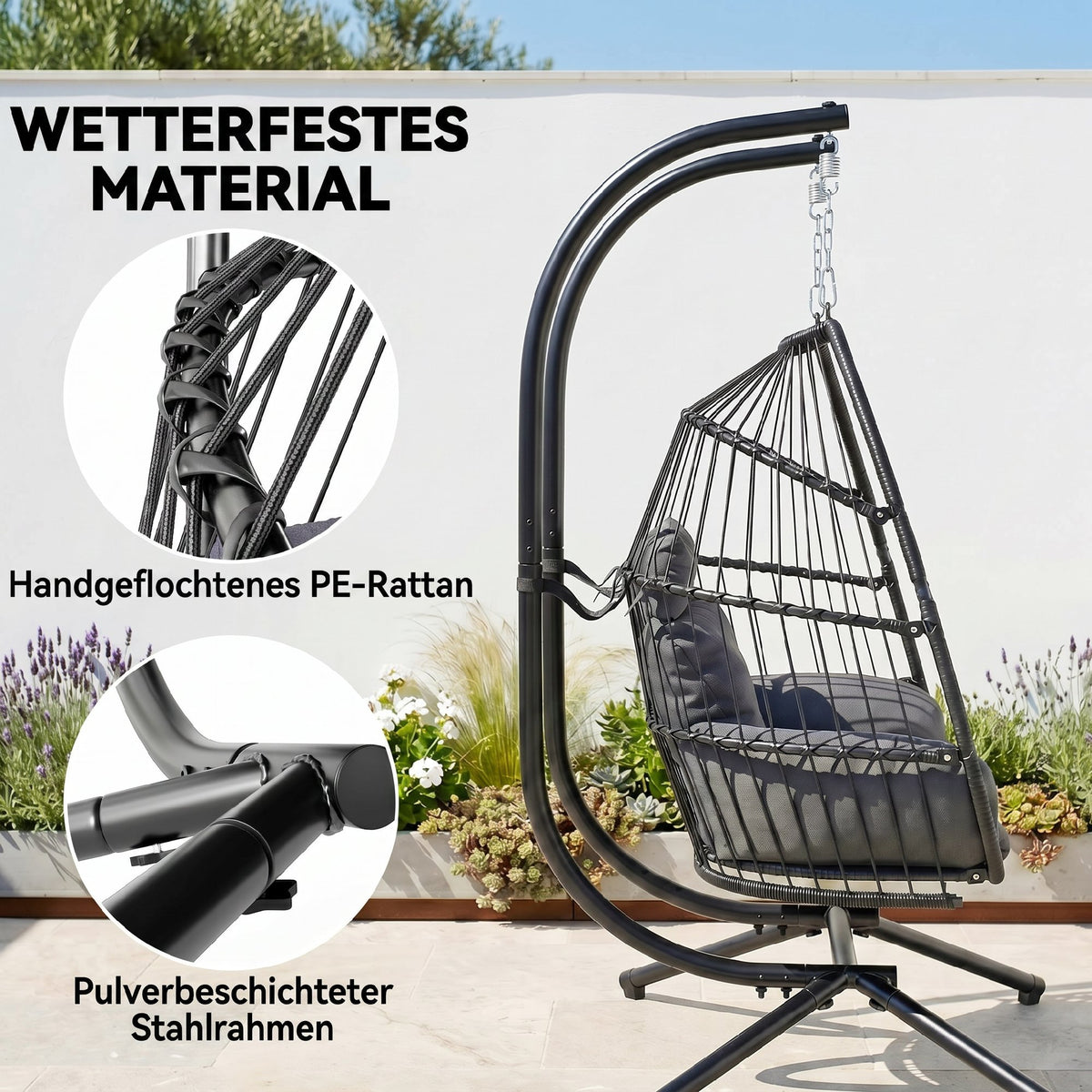 Klappbarer Rattan-Hängesessel für zwei Personen