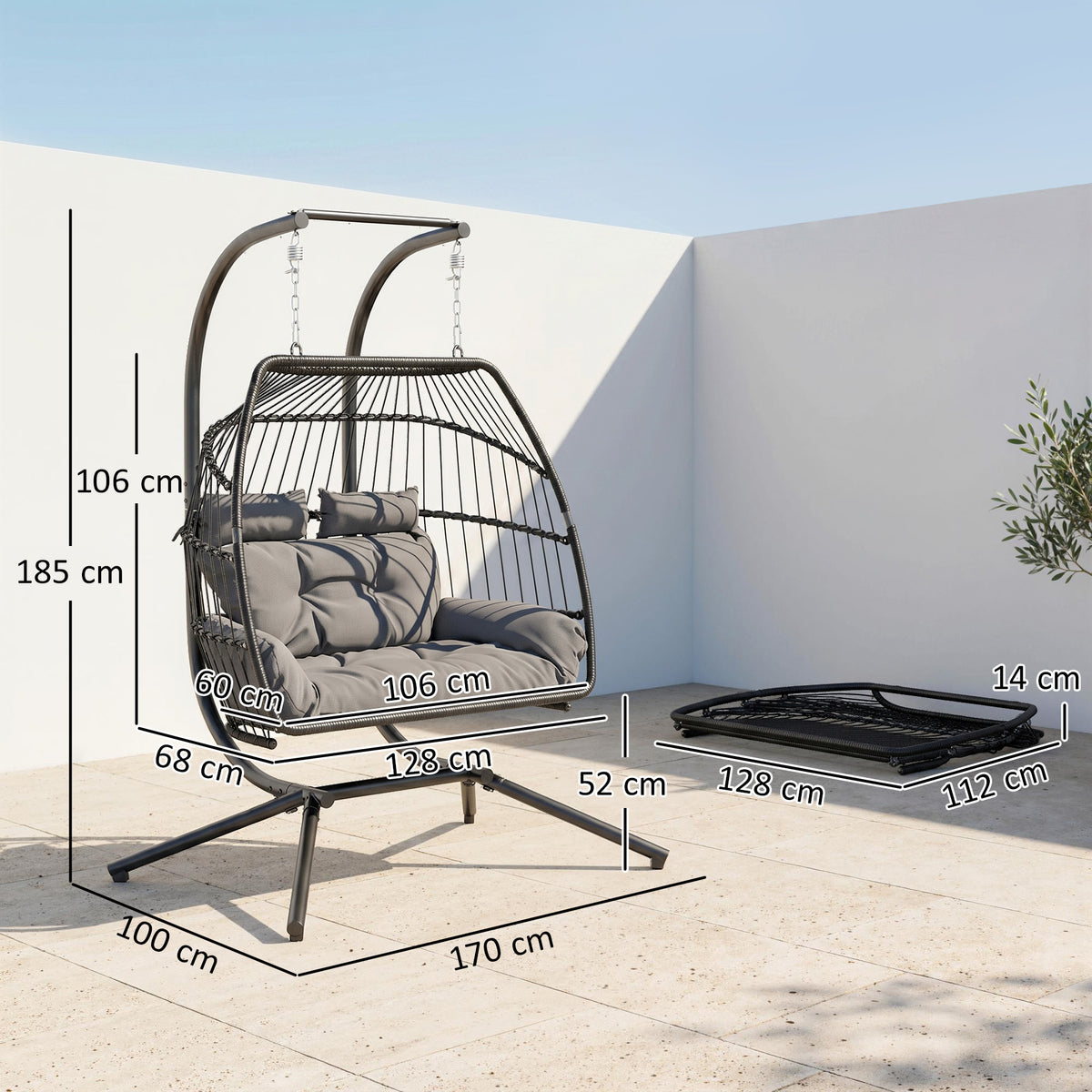 Klappbarer Rattan-Hängesessel für zwei Personen