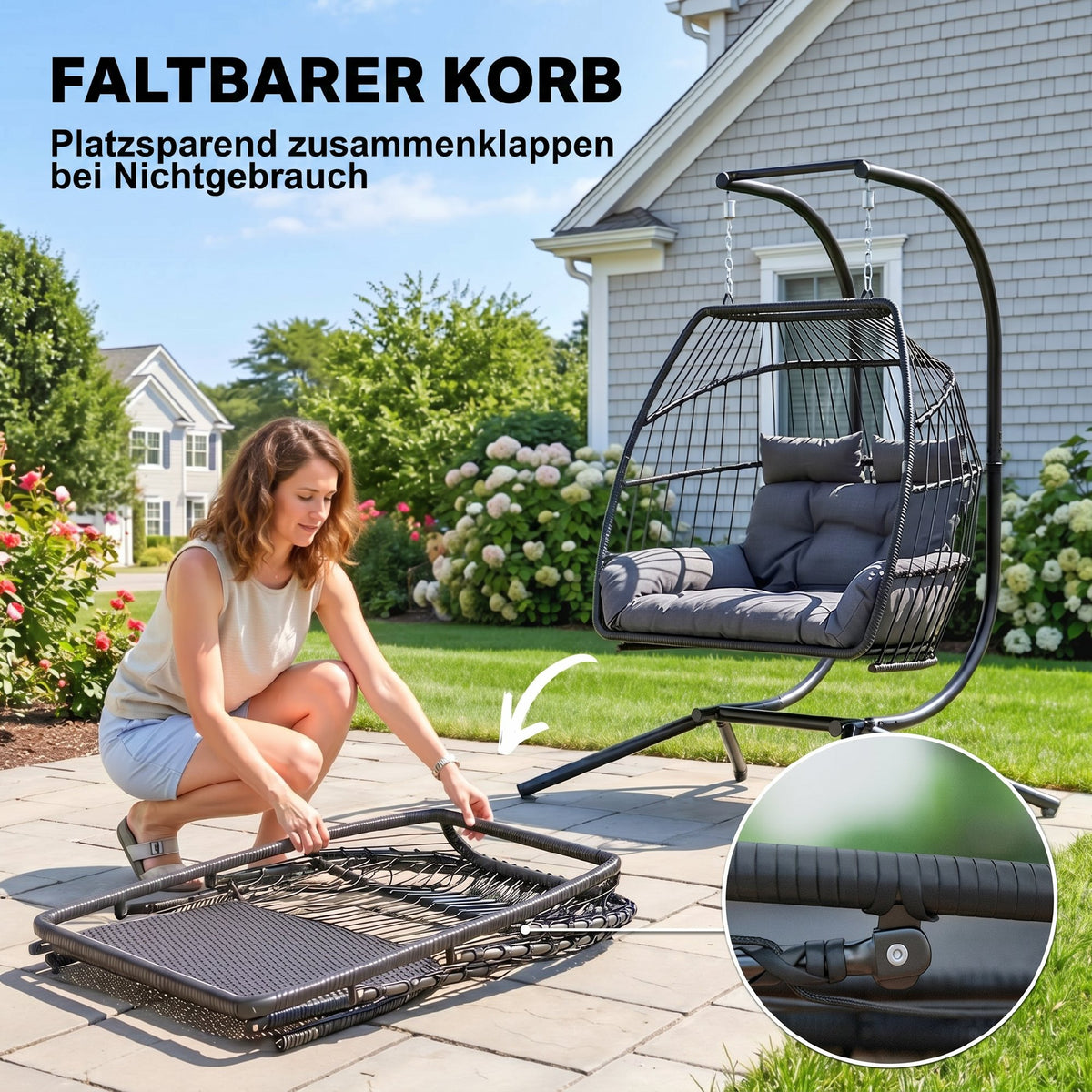 Klappbarer Rattan-Hängesessel für zwei Personen