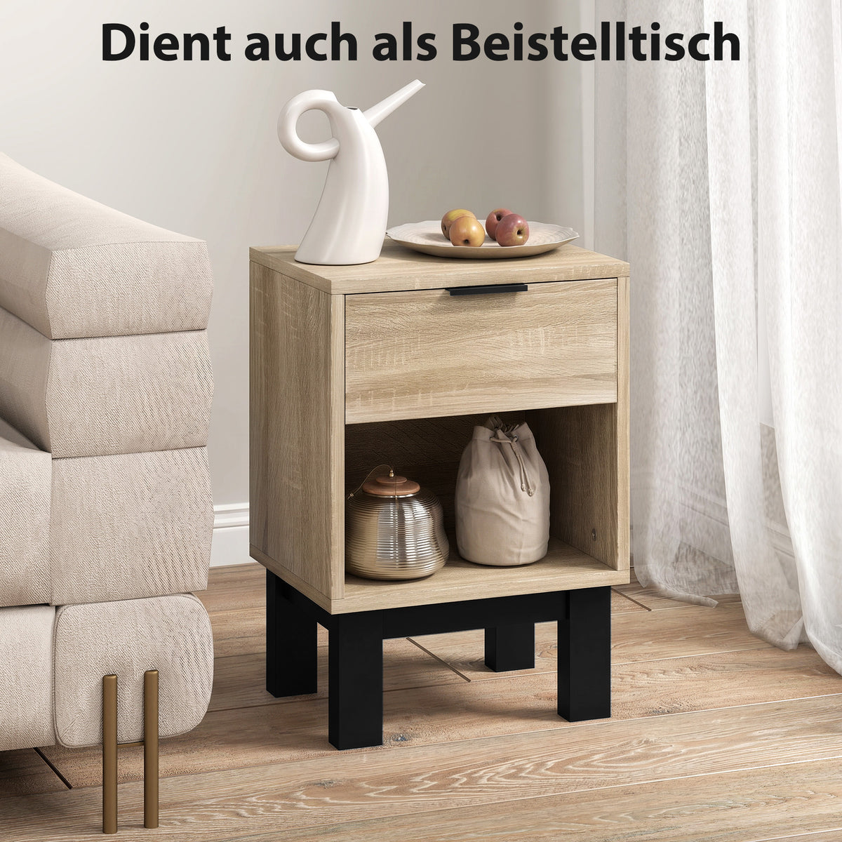Nachttisch mit Schublade und offenem Fach