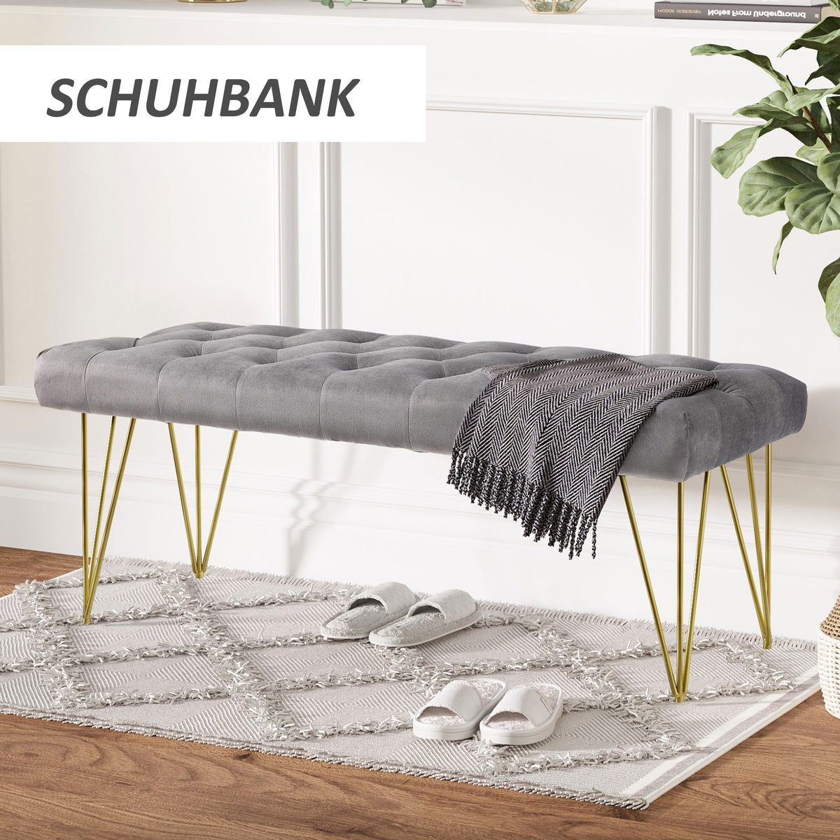 Polsterbank mit Samtbezug und Metallgestell