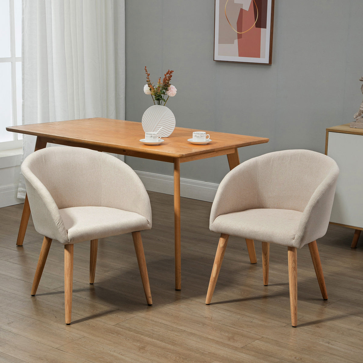 2er-Set Polsterstühle mit Armlehnen und Holzbeinen