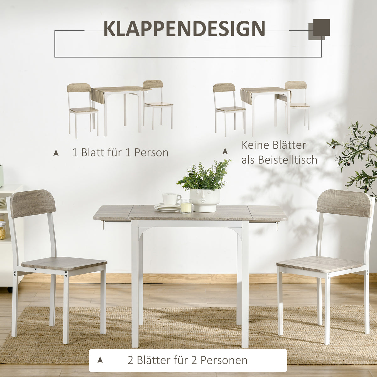 3-teiliges Essgruppen-Set mit Tisch und 2 Stühlen