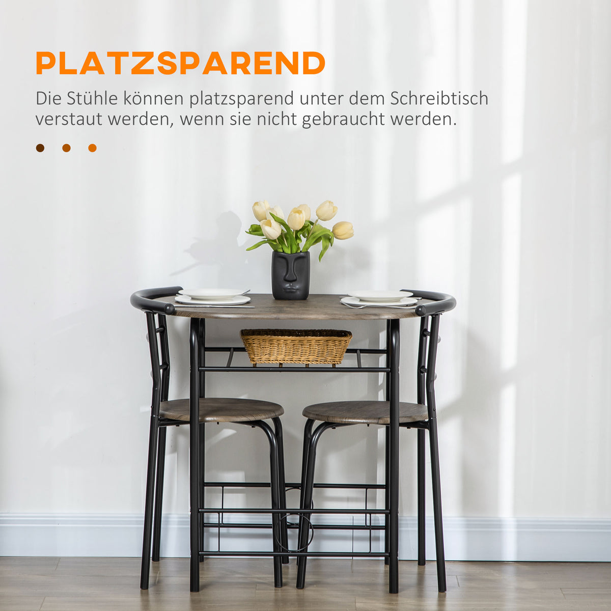 3-teiliges Essgruppen-Set mit Tisch und 2 Stühlen