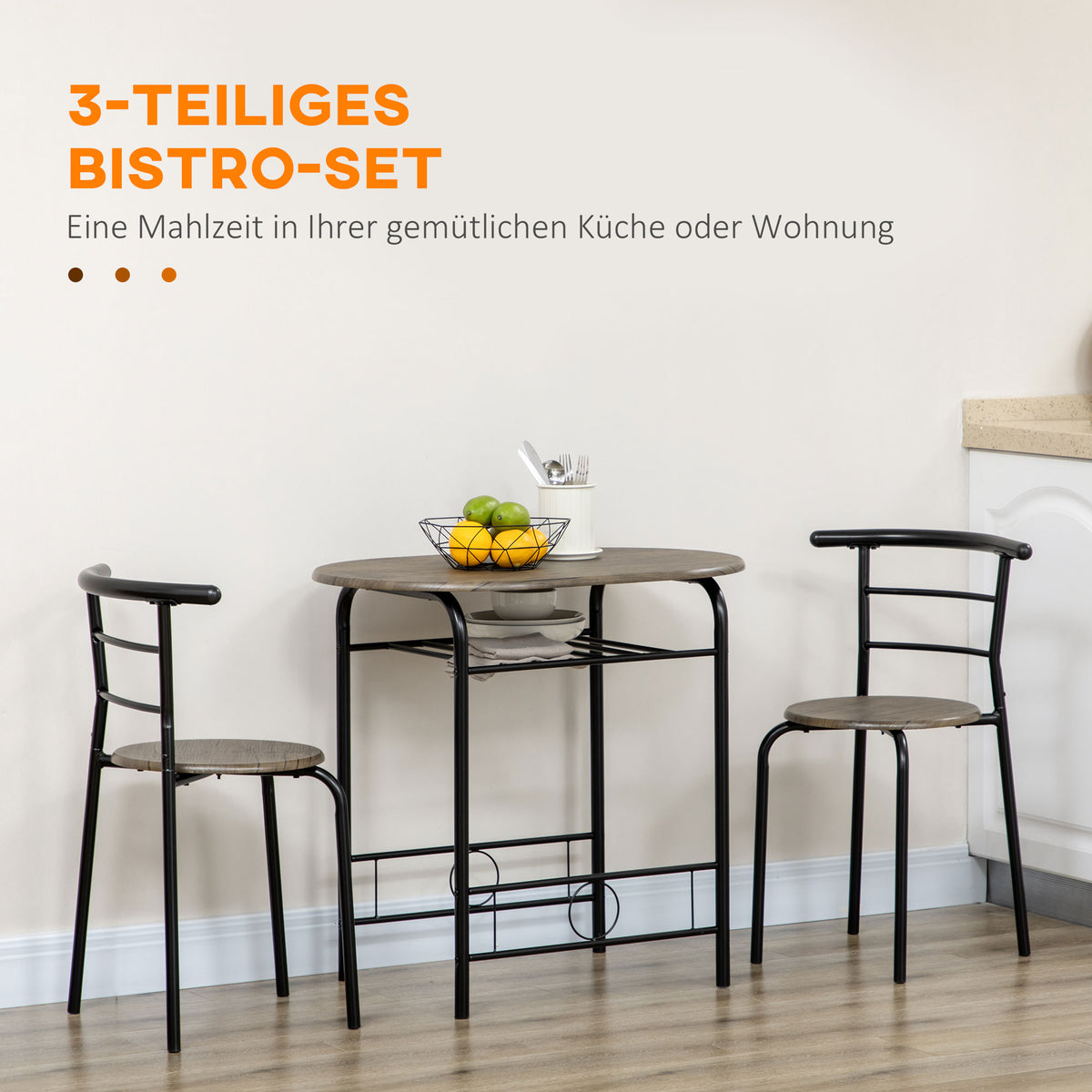 3-teiliges Essgruppen-Set mit Tisch und 2 Stühlen