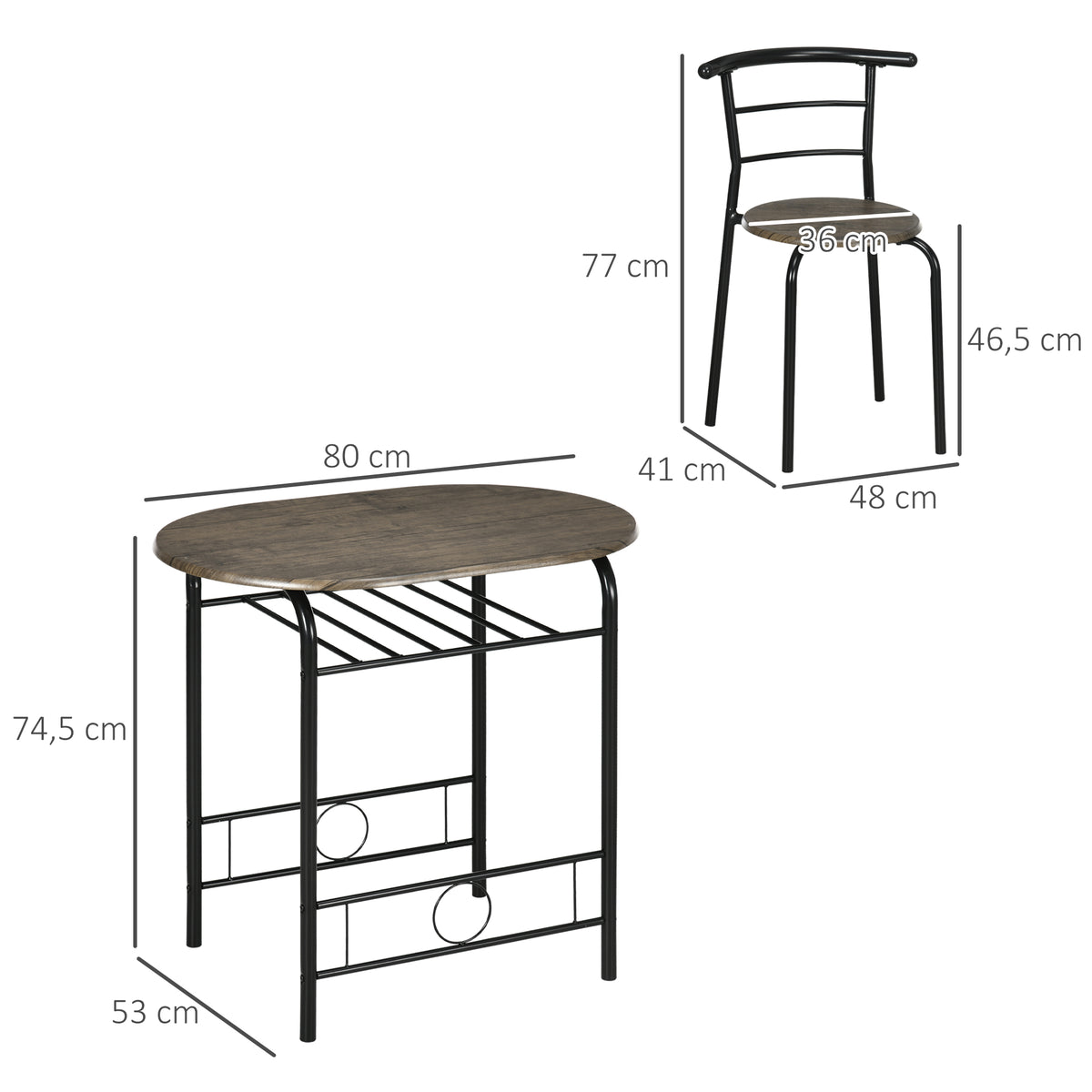 3-teiliges Essgruppen-Set mit Tisch und 2 Stühlen