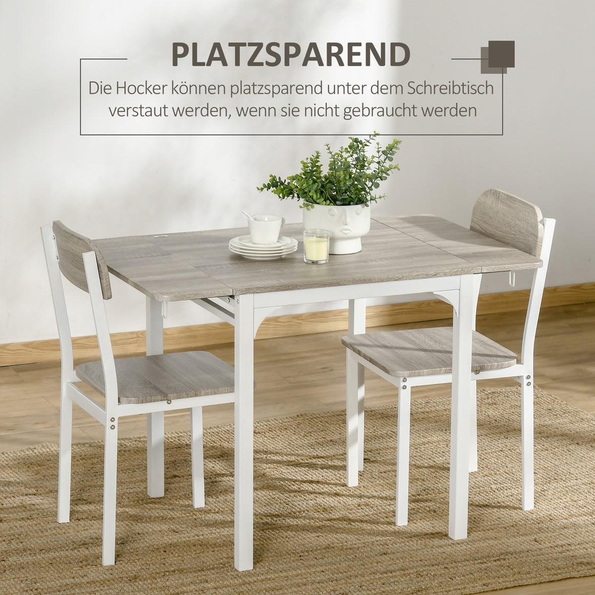 3-teiliges Essgruppen-Set mit Tisch und 2 Stühlen