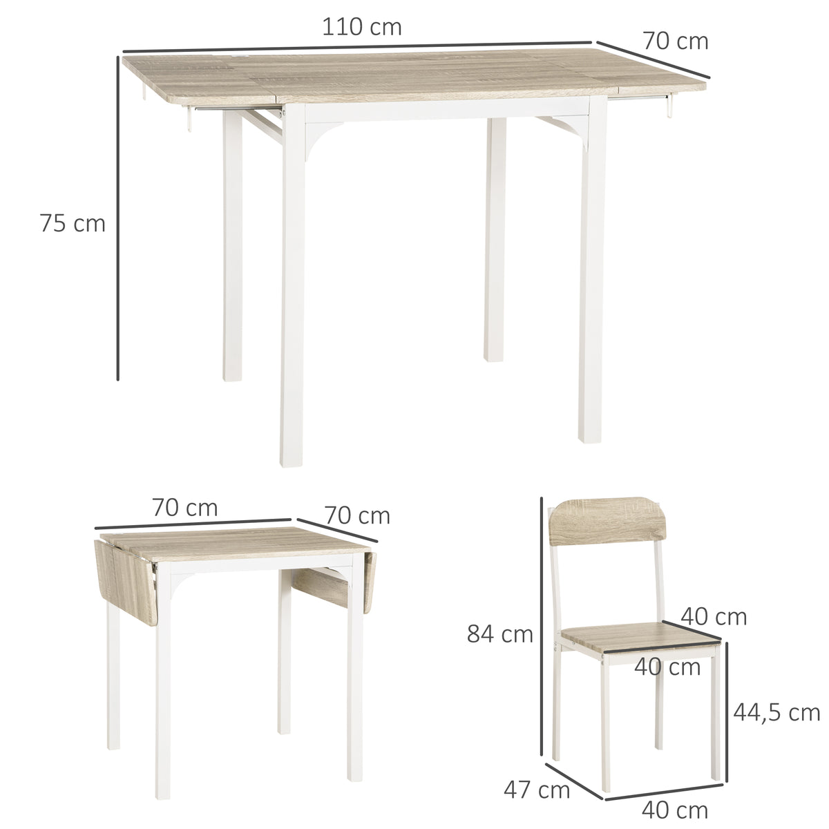 3-teiliges Essgruppen-Set mit Tisch und 2 Stühlen