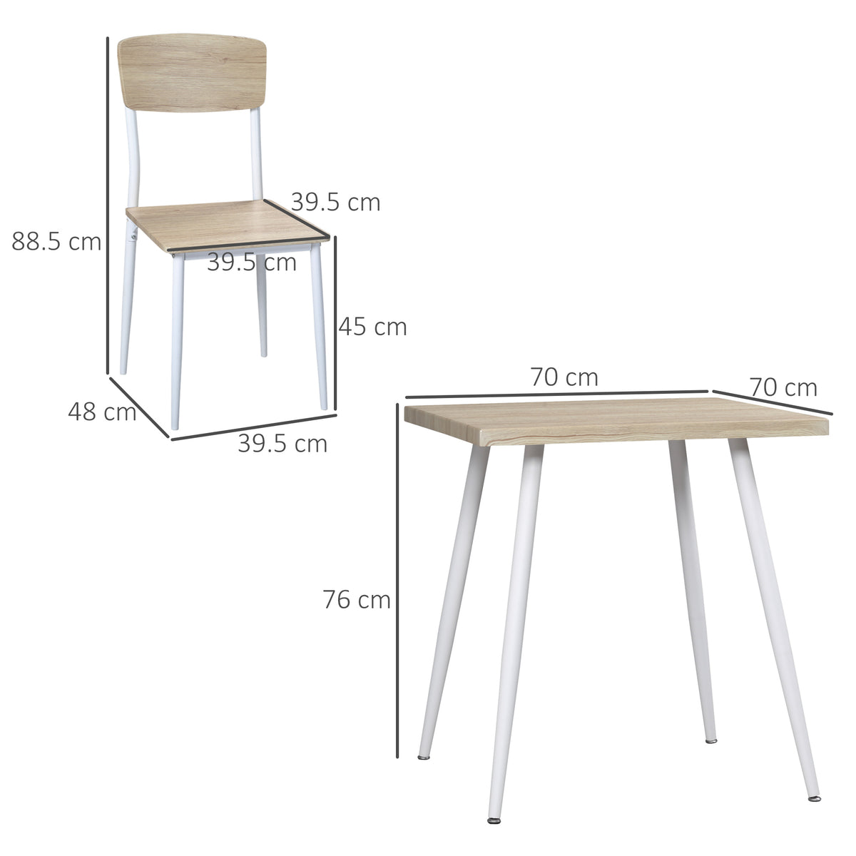 3-teiliges Essgruppen-Set mit Tisch und 2 Stühlen