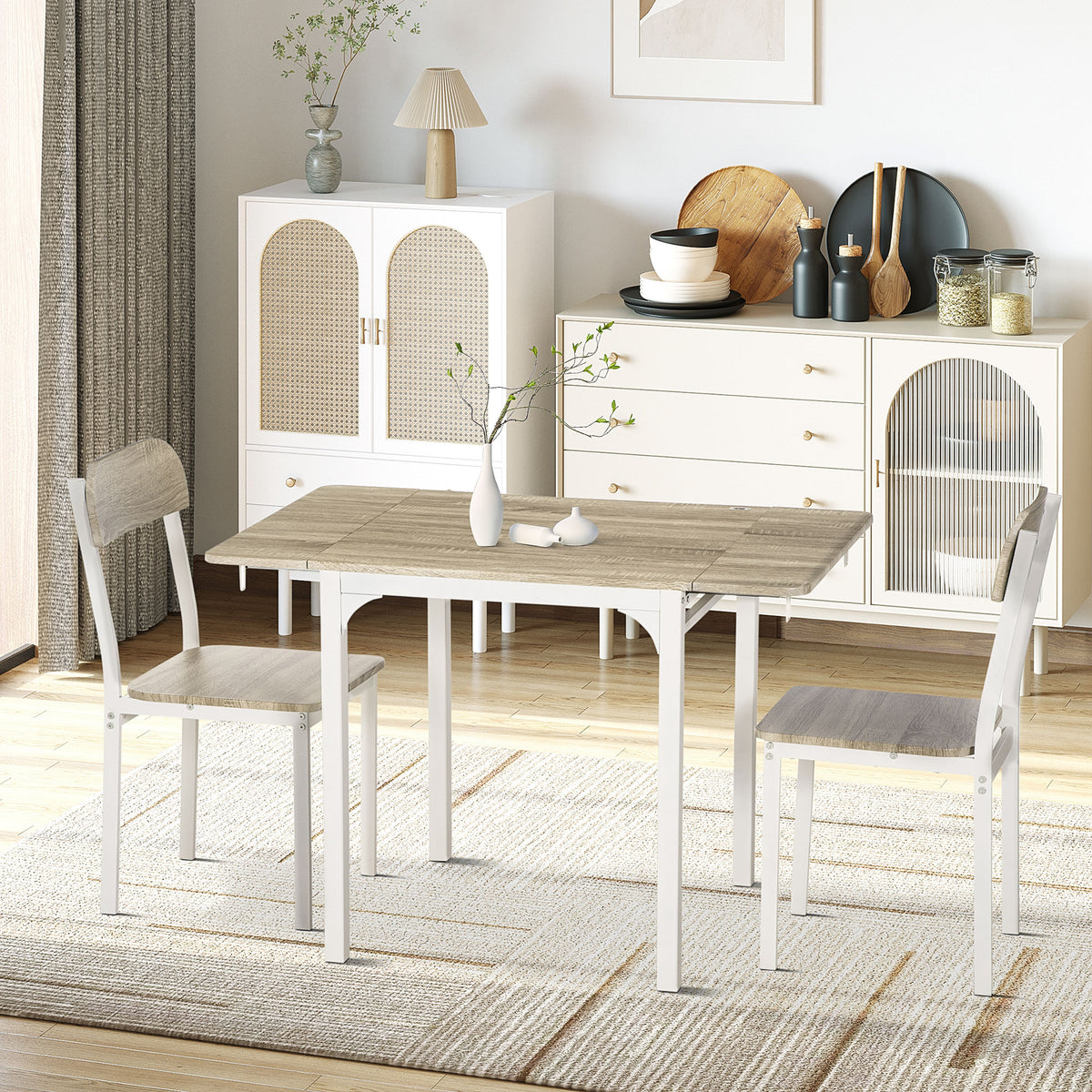 3-teiliges Essgruppen-Set mit Tisch und 2 Stühlen