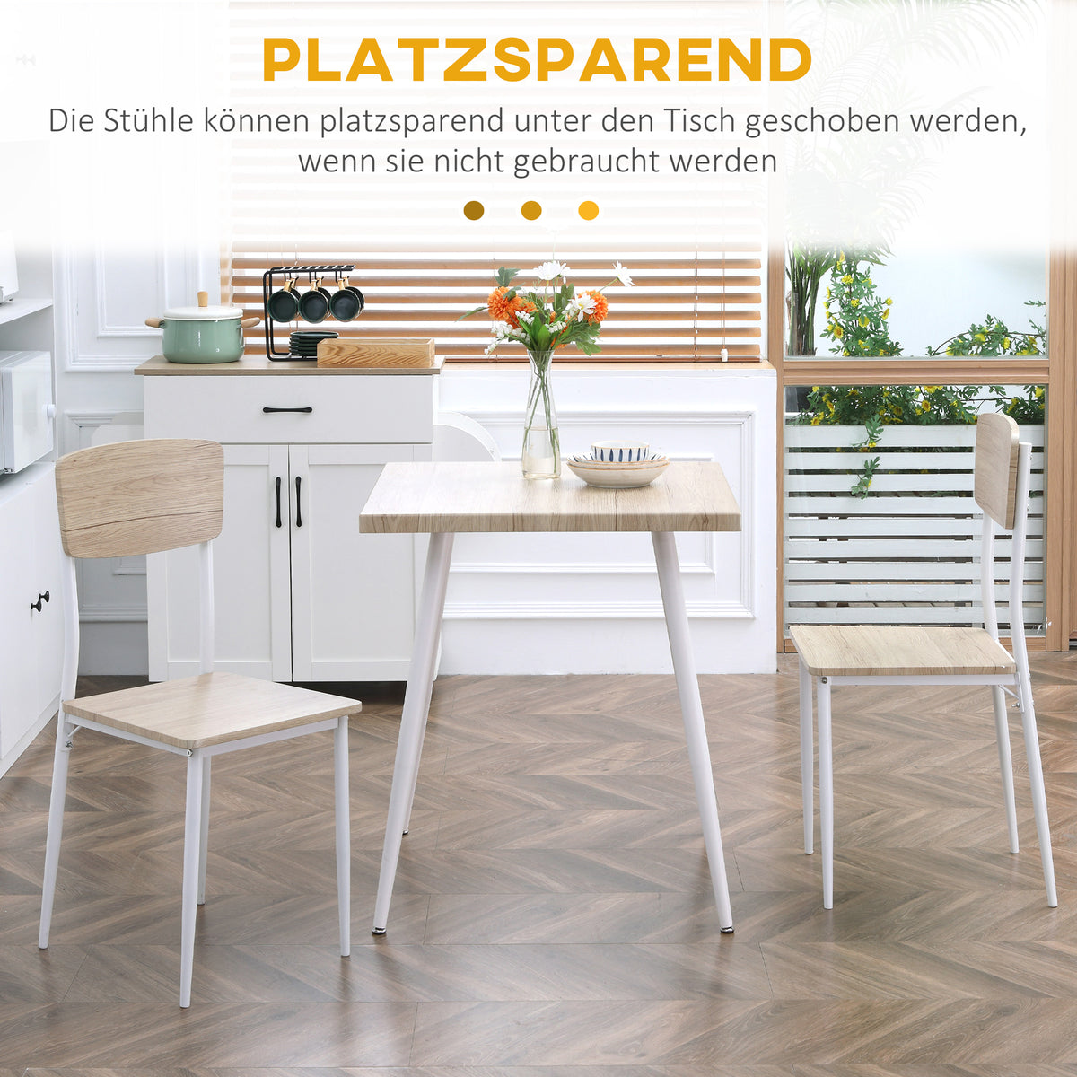 3-teiliges Essgruppen-Set mit Tisch und 2 Stühlen